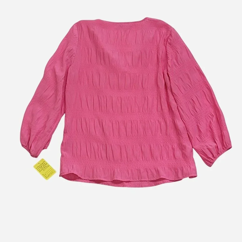 Vince Camuto Petite Small Pink Blouse Ruching + Tie Front Detail - Picture 3 of 5